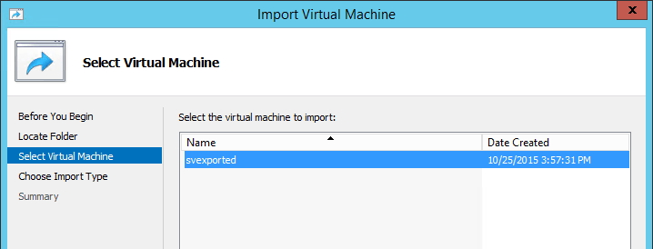 Virtual Machine to Import