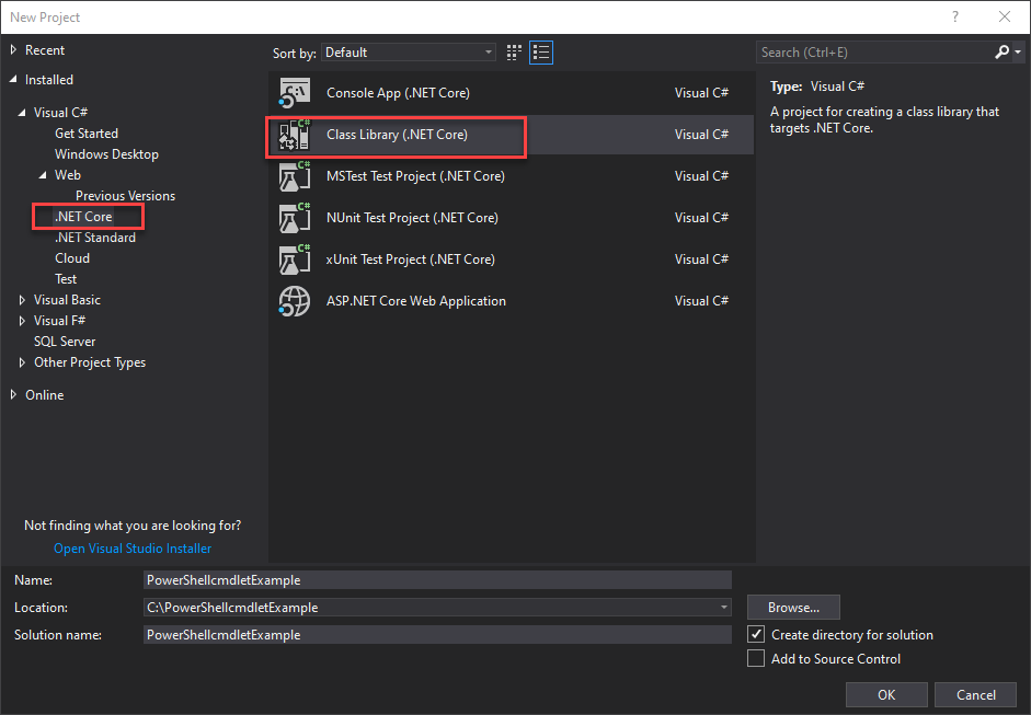 Create a new ClassLibrary (.NET Core) project in Visual Studio