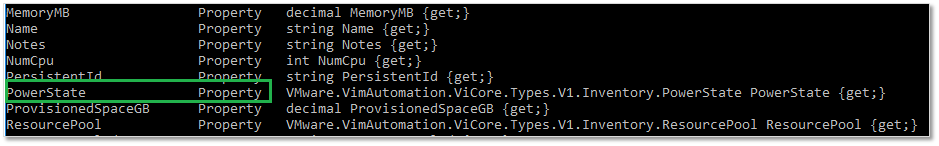 Figure 8 - Using get-member to display an object's properties in PowerCLI
