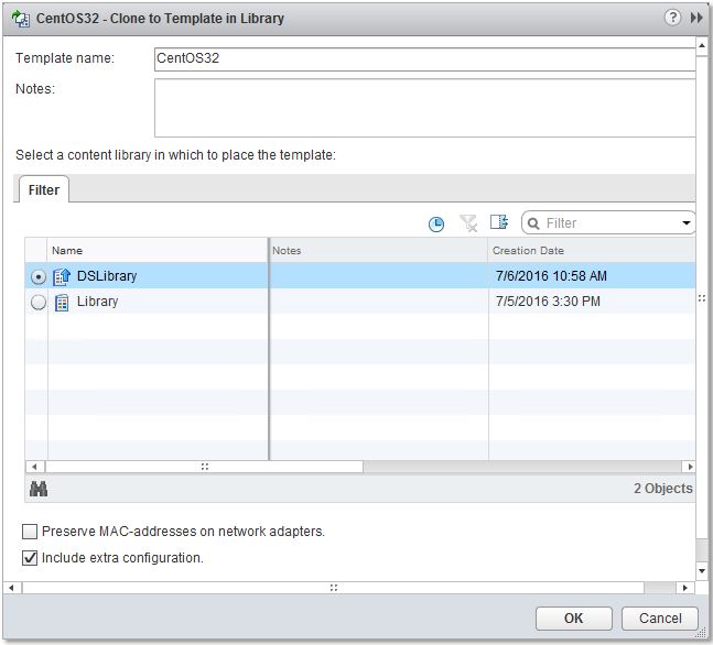Figure 1b - Selecting a target library when cloning a VM to a template