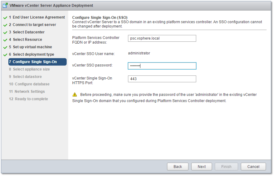 Figure 14 - Telling the VCSA which PSC to use