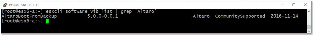 Figure 10 - Using esxcli to check if a VIB package is installed on ESXi