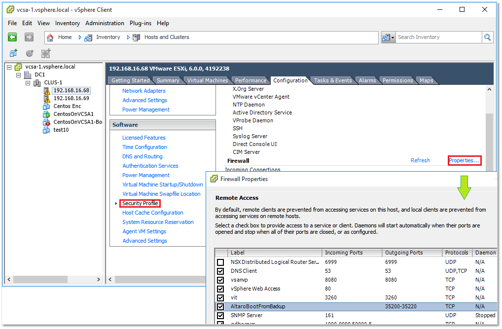 Figure 12 - Managing firewall rules from vSphere Client