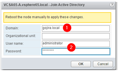 Figure 4 - Supplying the details required to join an AD domain