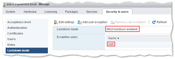 Enabling strict lockdown mode on ESXi