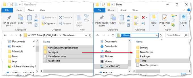 Copying the Nano distribution files from a Windows Server 2016 ISO