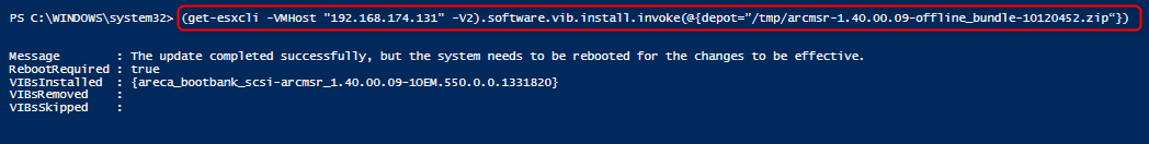 Install the package with the depot file, PowerCLI