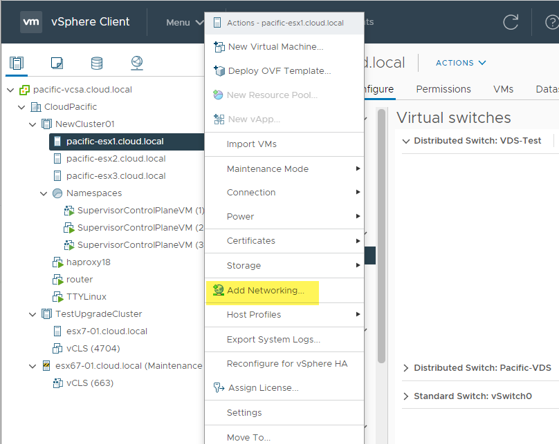 Add networking for adding a VMkernel network adapter